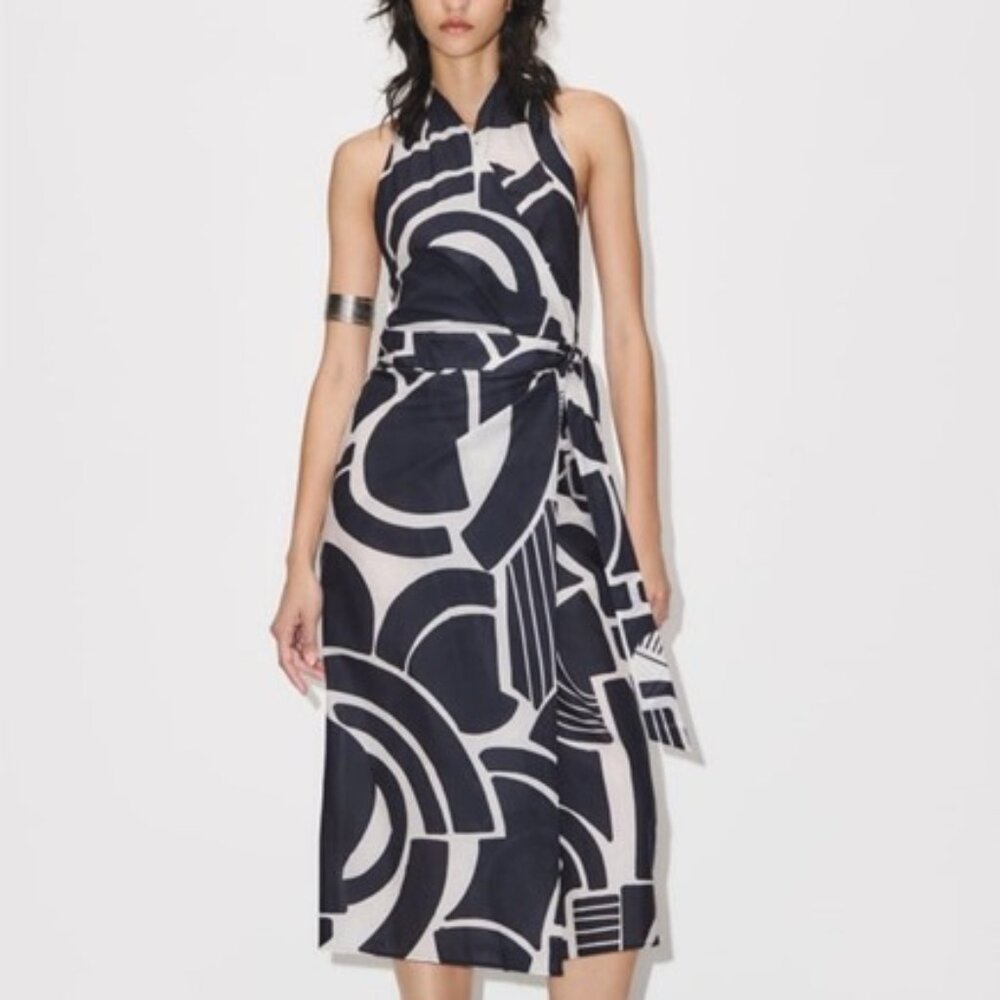NWT Zara The Nicole Halter Wrap Dress in  Navy/White Size XS